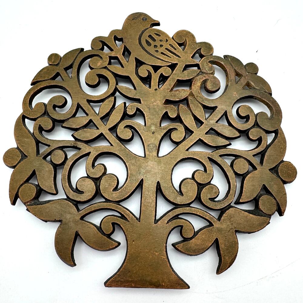 Vintage  Tree of Life Bird Trivet Wall Hanging Hot Plate Kitchen Decor